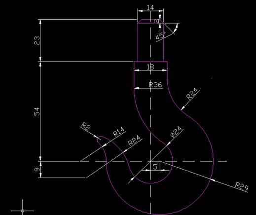 cad里的钩子的勾尖如何画如图