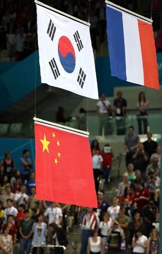 求大神PS这张图 让韩国国旗在下面