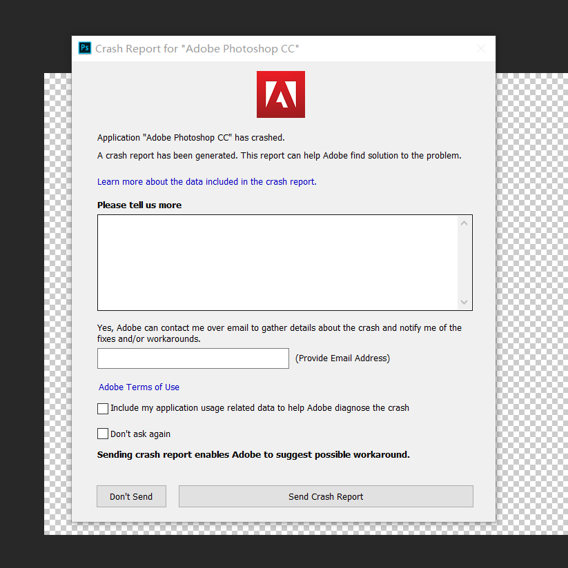 photoshop cc2018 打开图片就会出现 crash reporter for photoshop