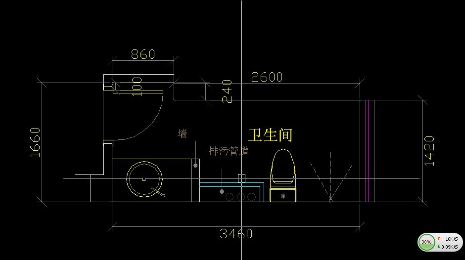 CAD卫生间的排污管道怎么表示？