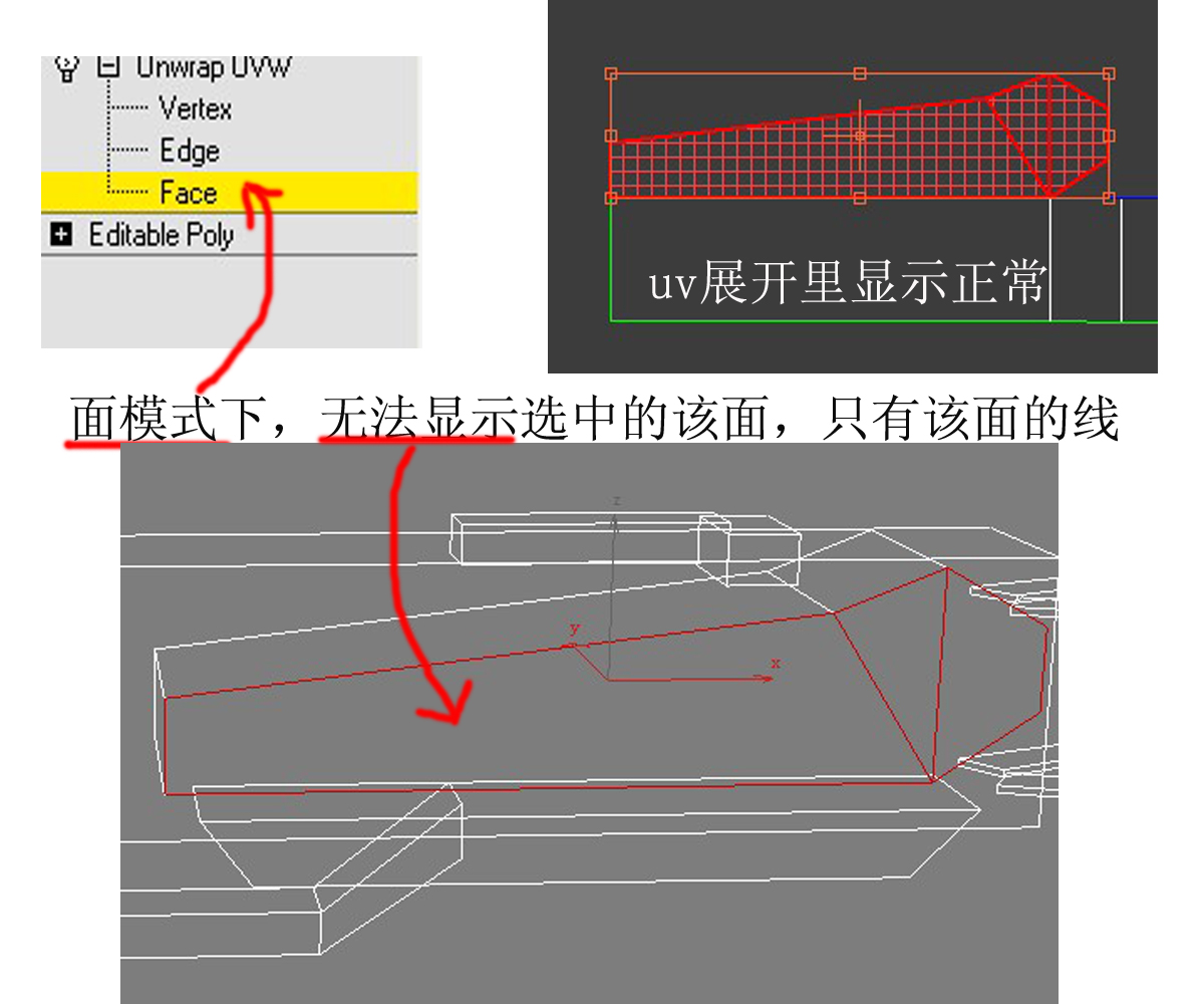 3DMax中uv展开，已经在面的模式下，无法显示选中的那一面？
