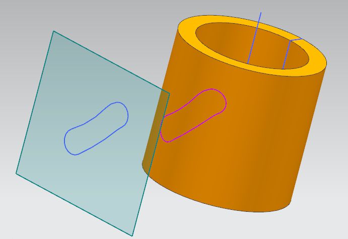 0在曲面上投影拉伸切除怎样操作,且要求切除的形状与圆柱面垂直,跪求
