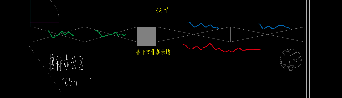 CAD图中，红（圈的蓝线），浅蓝（圈的黄线），绿色（×）分别什么意思，这整张图代表什么意思？