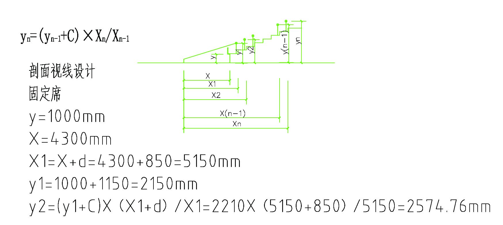 用excel表计算电影观众厅地面坡度 我需要一直算到y30的值~~求高手