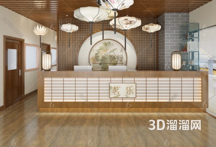 中式前台设计,展现企业的文化底蕴-3d溜溜网