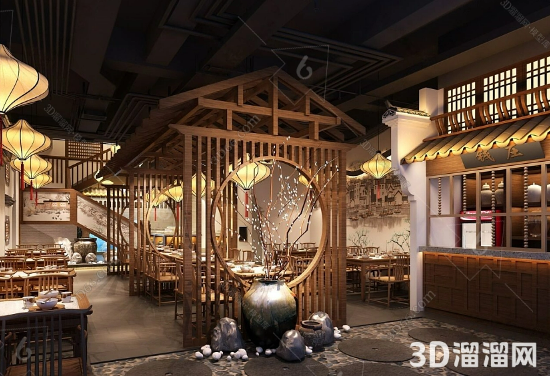 中式快餐厅设计怎么做？-3d溜溜网
