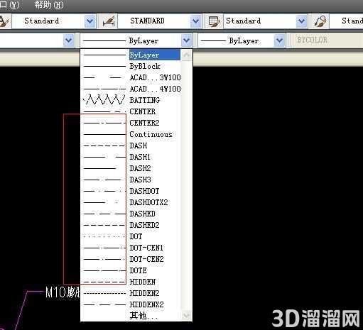 CAD中画虚线实例
