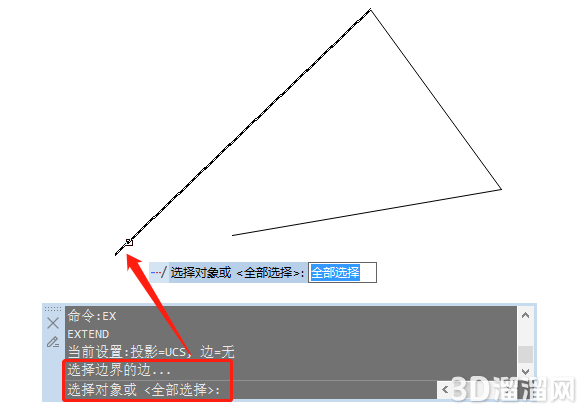 CAD怎么延伸到与一条线相交？