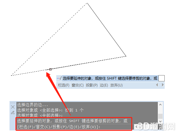 CAD怎么延伸到与一条线相交？