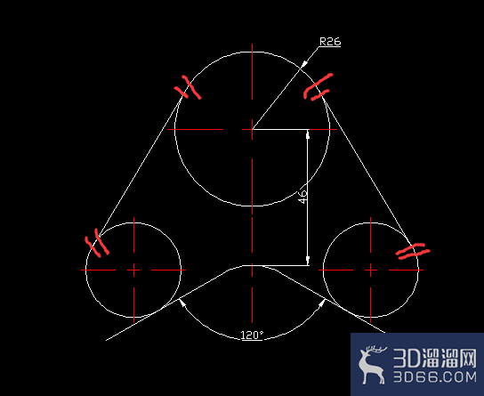 在CAD中怎么让三个圆分别在三角形的顶点？